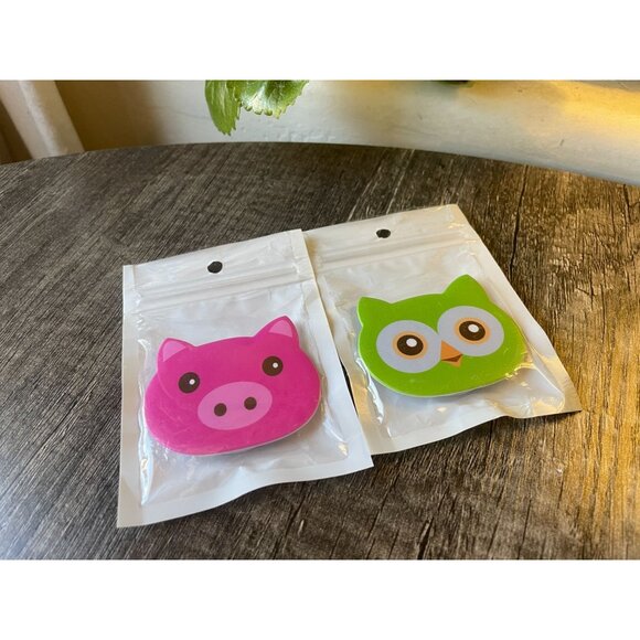 Pig and Owl phone accessory holder new pink and green pop out stand - Picture 1 of 4